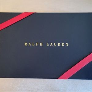 Ralph Lauren Large Empty Gift Box Navy Blue tissue & red ribbon 15 1/2 X…